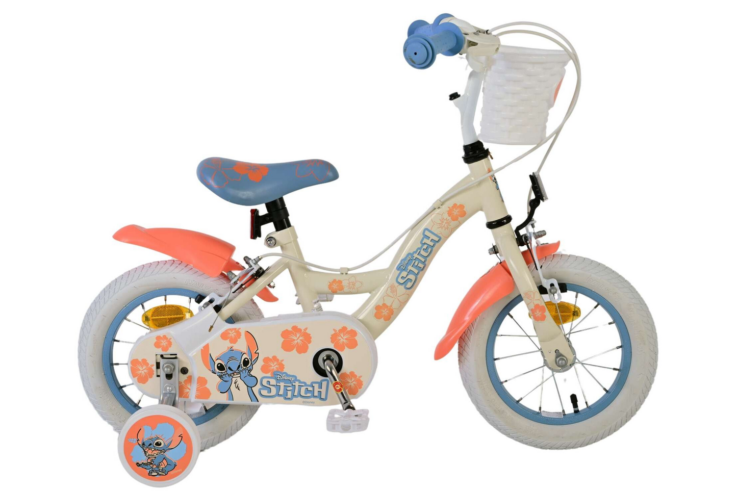 Disney Stitch Kinderfiets - Meisjes - 12 inch - Twee handremmen - Creme Koraal Blauw - Crème, Blauw - 3-5 jaar extra afbeelding 15