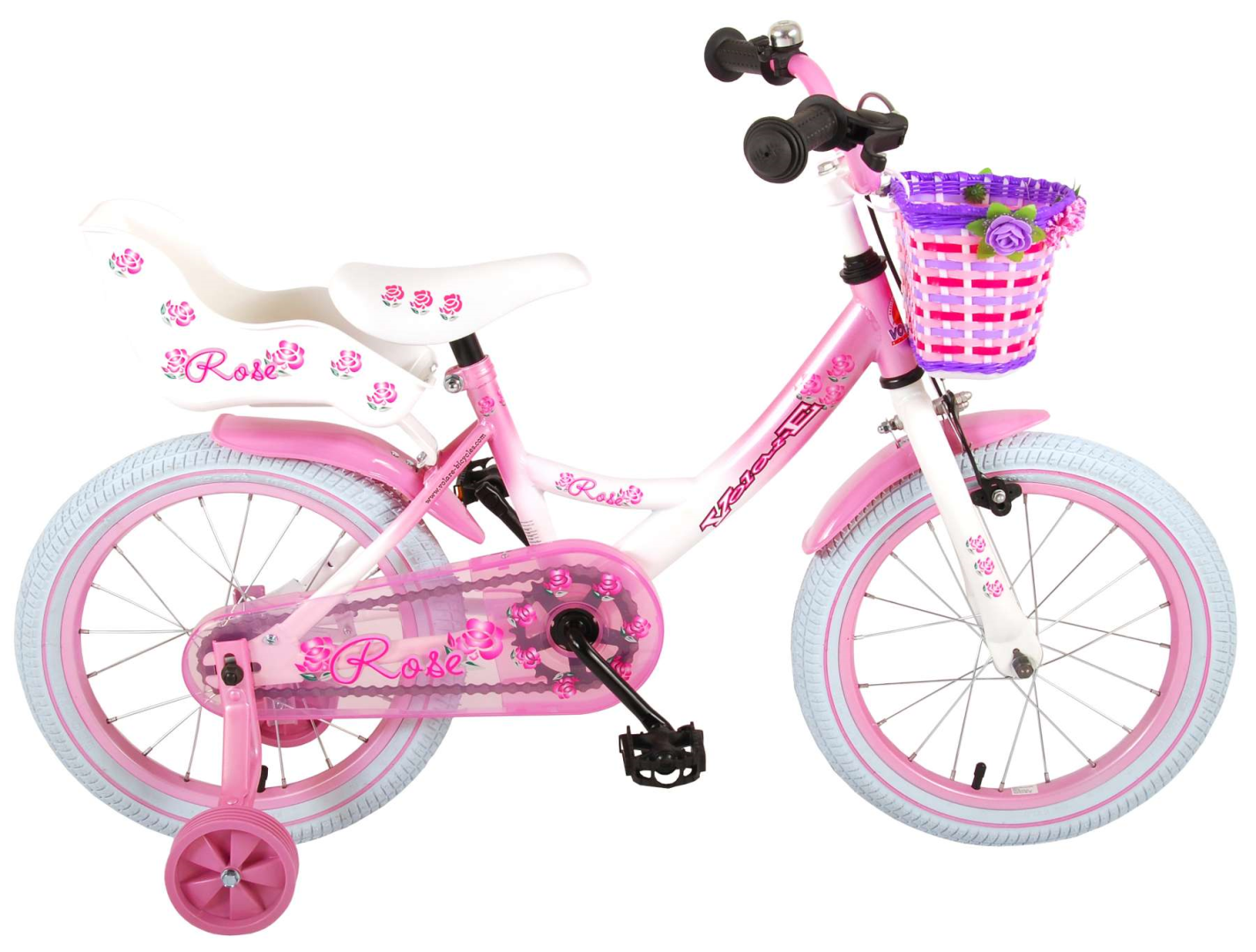 Volare Rose Kinderfiets - Meisjes - 16 inch - Roze/Wit - 95% afgemonteerd - Wit, Roze - 4-6 jaar extra afbeelding 18