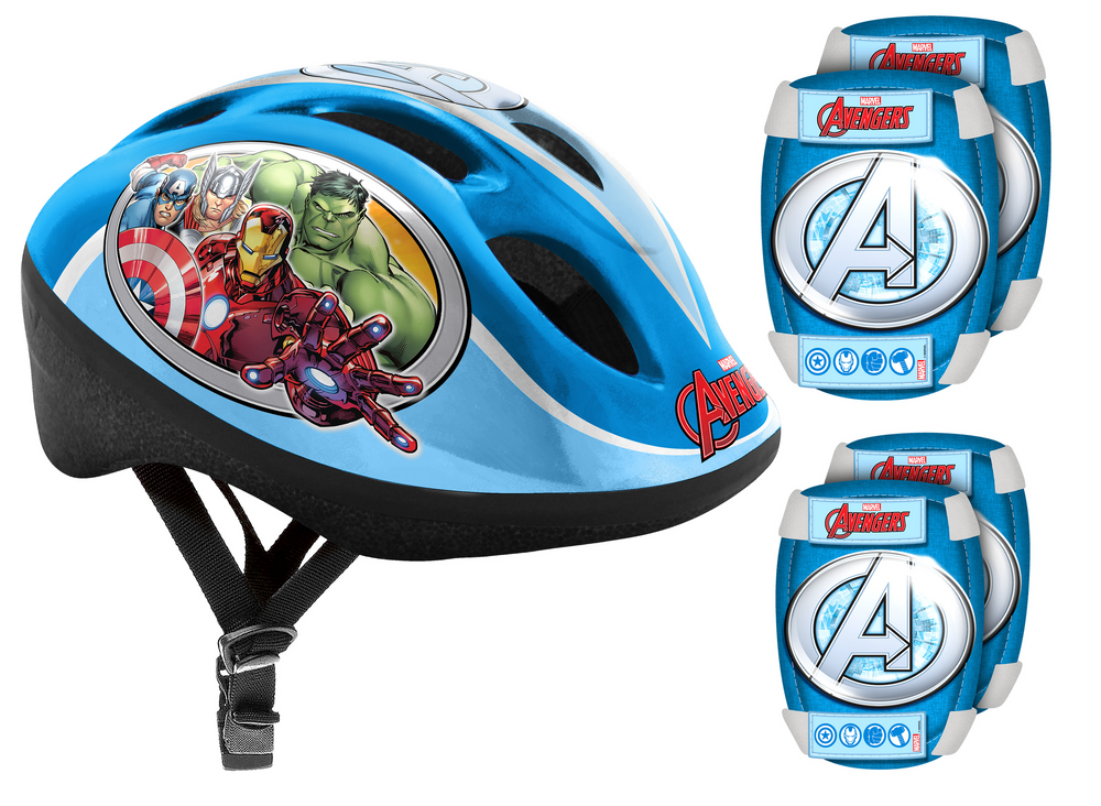 Helm + elleboog- & kniebeschermers AVENGERS bij Fietstotaal