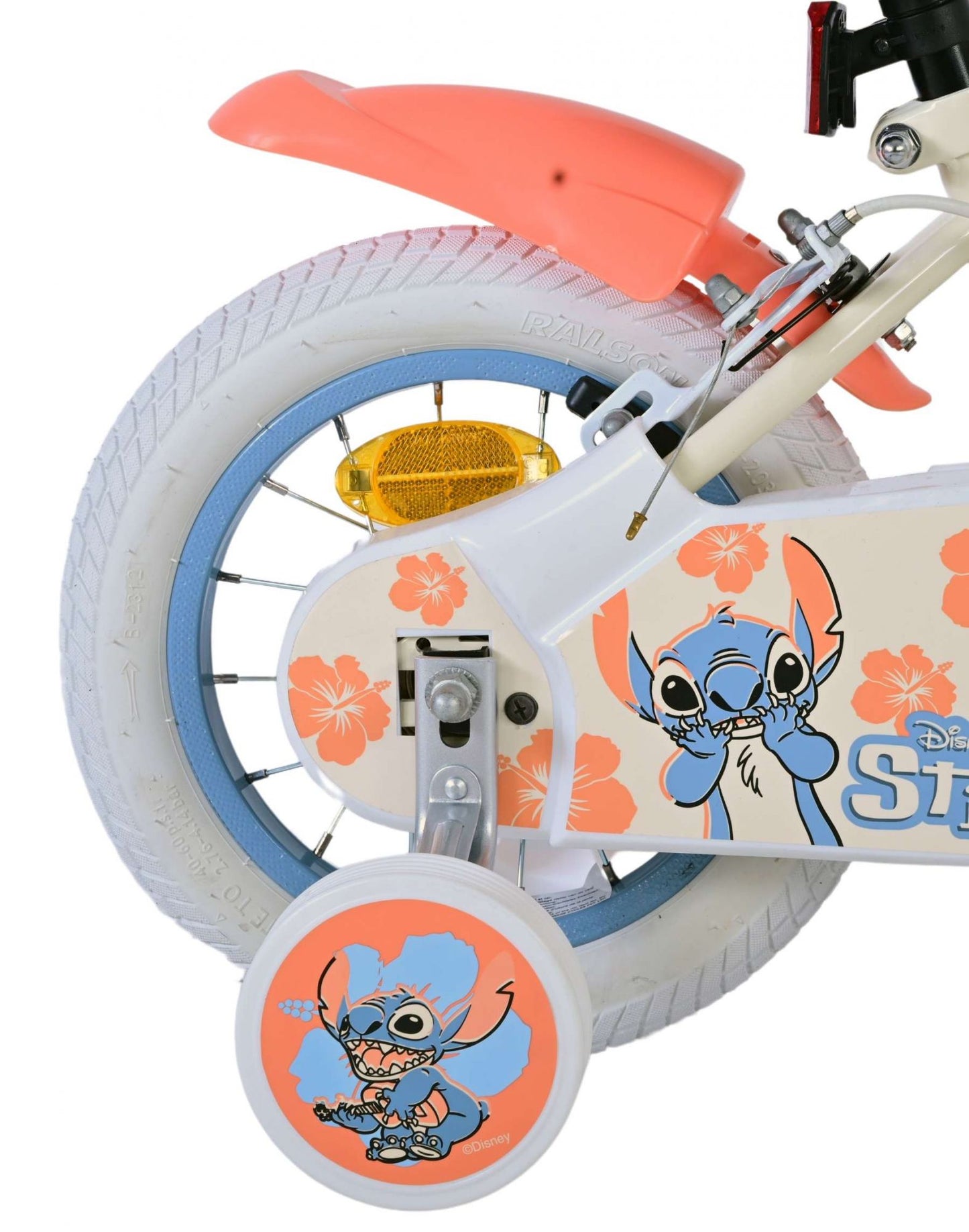 Disney Stitch Kinderfiets - Meisjes - 12 inch - Twee handremmen - Creme Koraal Blauw - Crème, Blauw - 3-5 jaar extra afbeelding 11