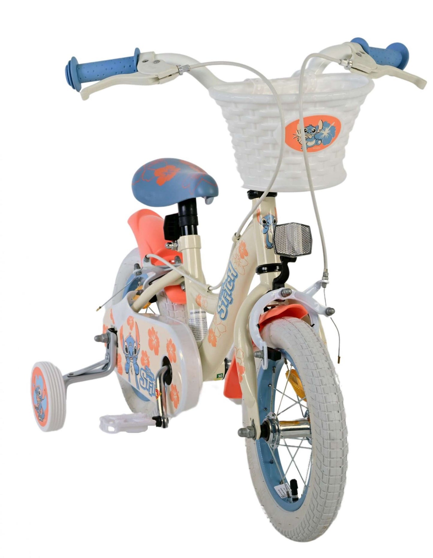 Disney Stitch Kinderfiets - Meisjes - 12 inch - Twee handremmen - Creme Koraal Blauw - Crème, Blauw - 3-5 jaar extra afbeelding 8