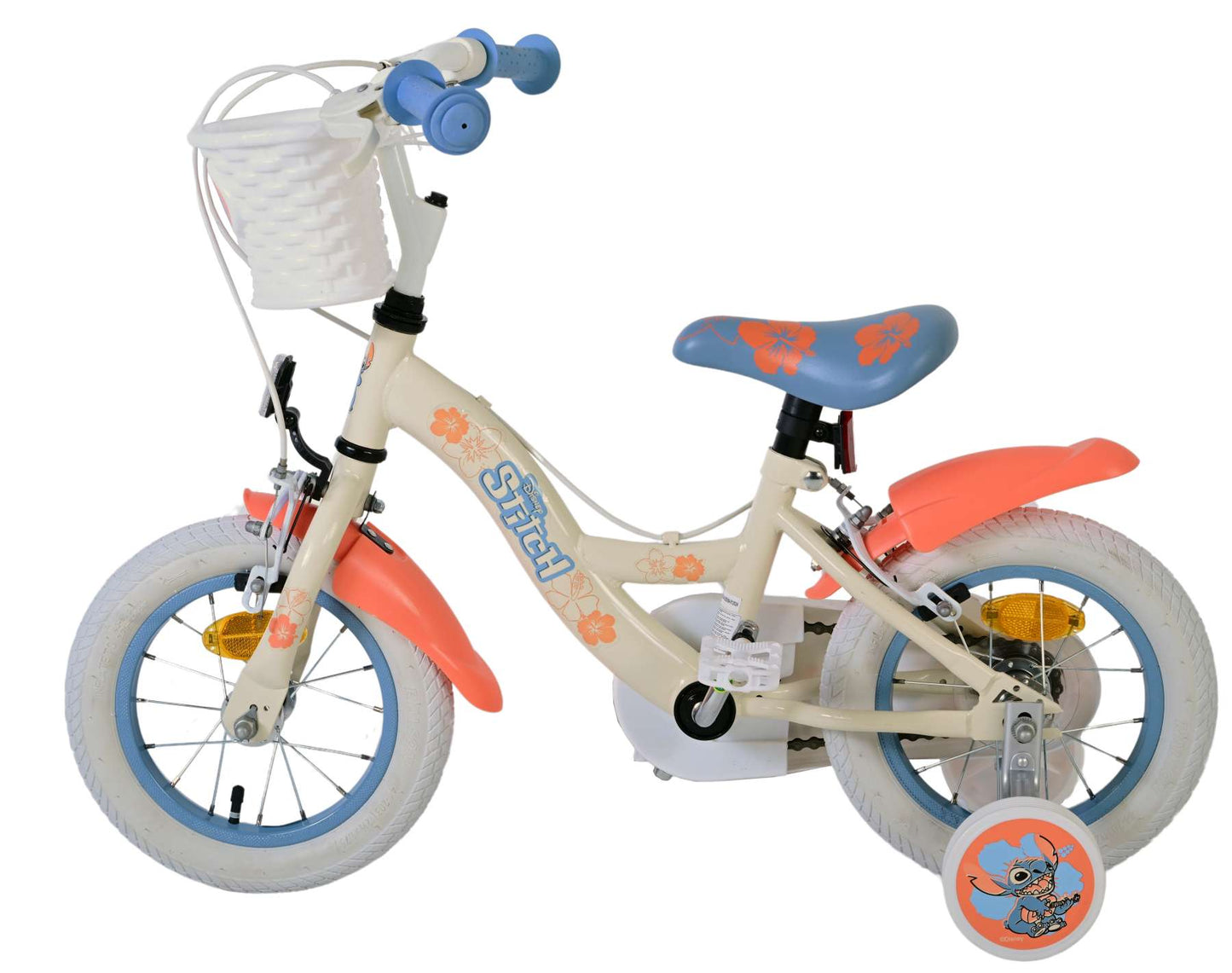 Disney Stitch Kinderfiets - Meisjes - 12 inch - Twee handremmen - Creme Koraal Blauw - Crème, Blauw - 3-5 jaar extra afbeelding 6