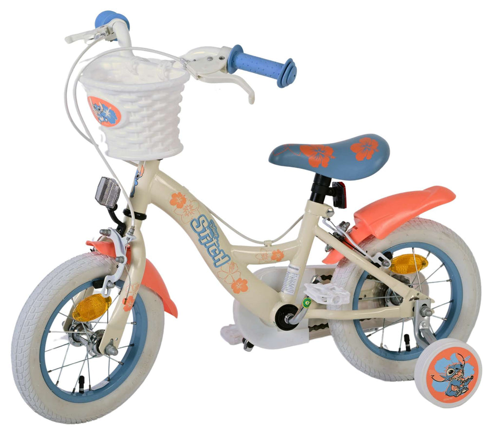 Disney Stitch Kinderfiets - Meisjes - 12 inch - Twee handremmen - Creme Koraal Blauw - Crème, Blauw - 3-5 jaar extra afbeelding 5
