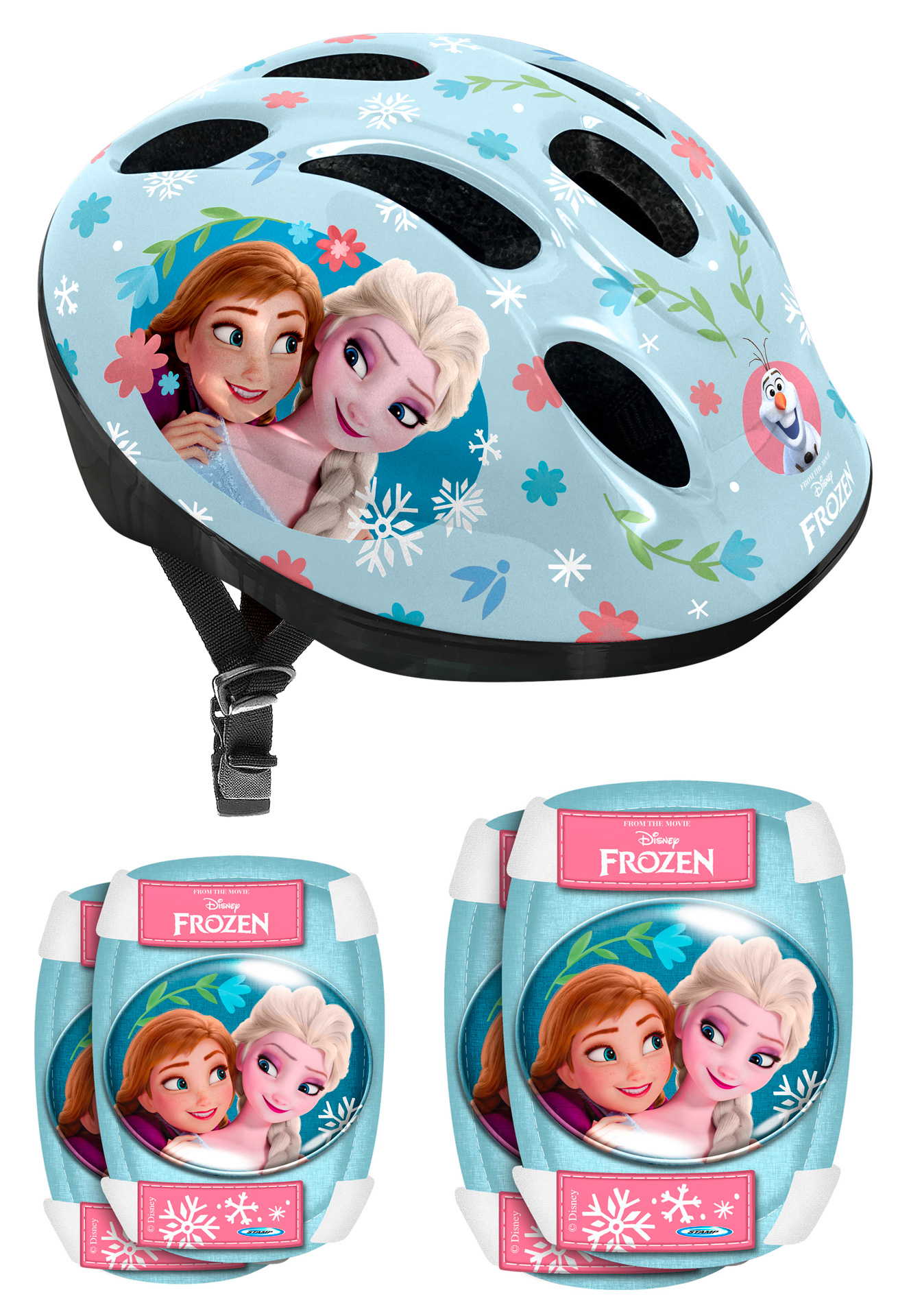 Helm + elleboog- & kniebeschermers FROZEN bij Fietstotaal