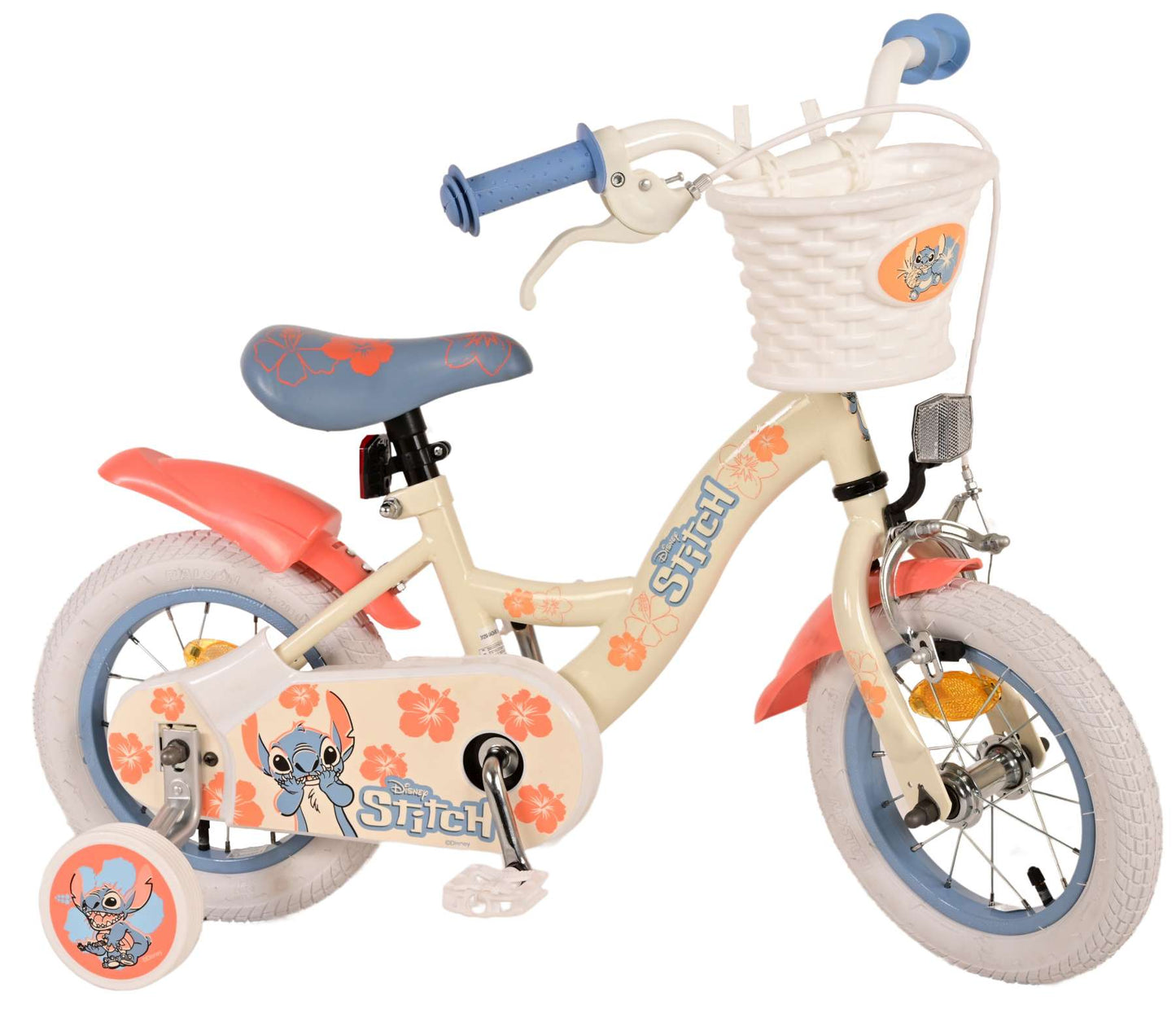 Disney Stitch Kinderfiets - Meisjes - 12 inch - CrÃ¨me Koraal Blauw - 3-5 jaar extra afbeelding 3