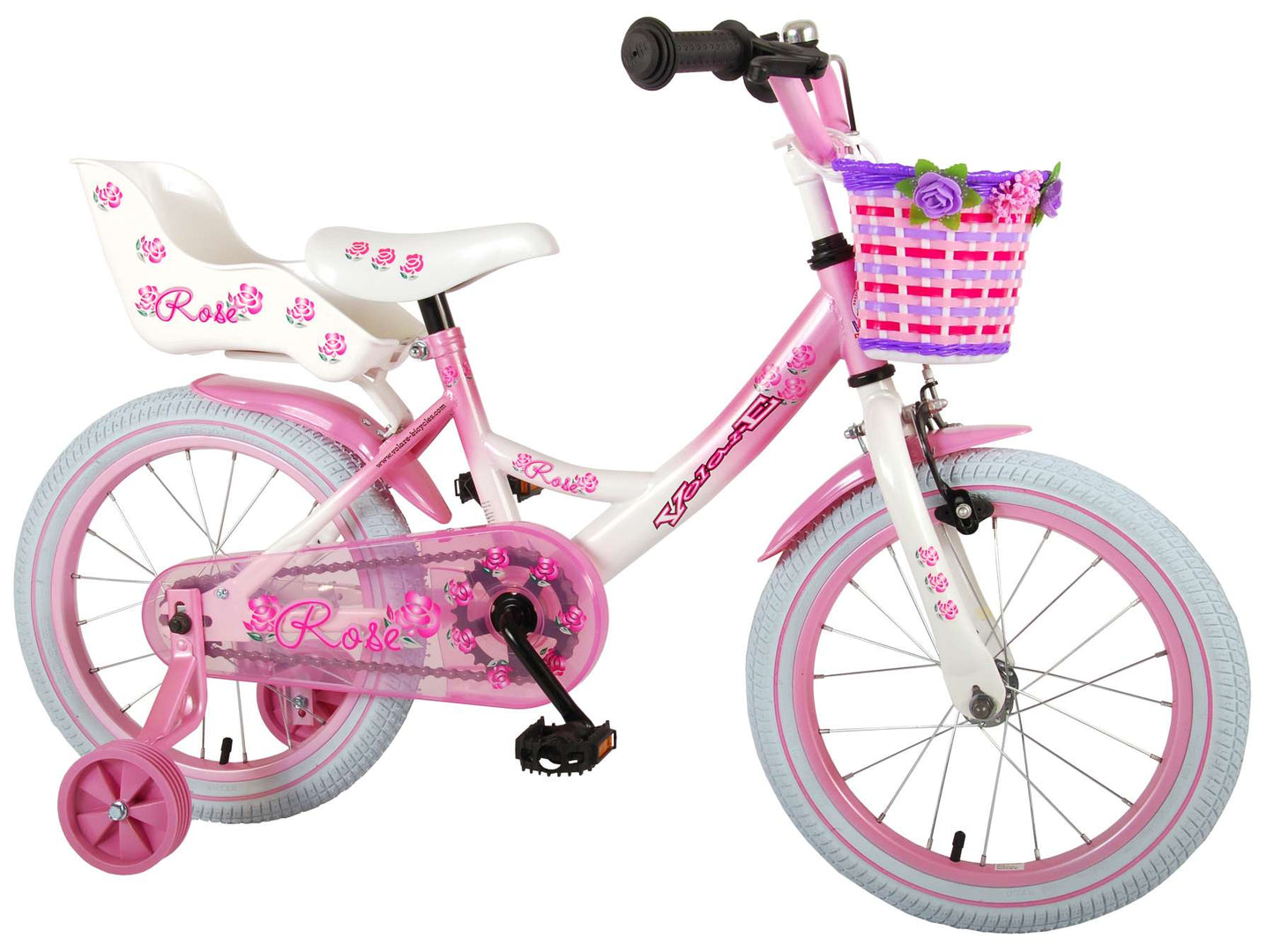Volare Rose Kinderfiets - Meisjes - 16 inch - Roze/Wit - 95% afgemonteerd - Wit, Roze - 4-6 jaar extra afbeelding 3