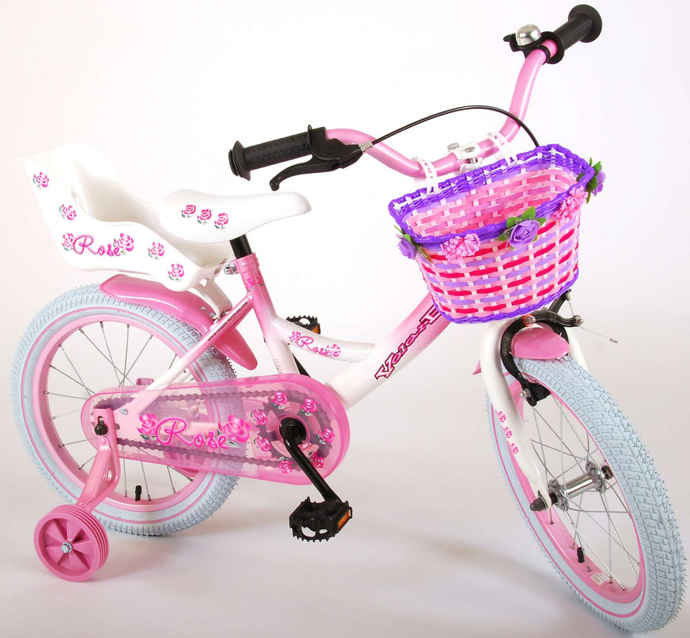 Volare Rose Kinderfiets - Meisjes - 16 inch - Roze/Wit - 95% afgemonteerd - Wit, Roze - 4-6 jaar extra afbeelding 4