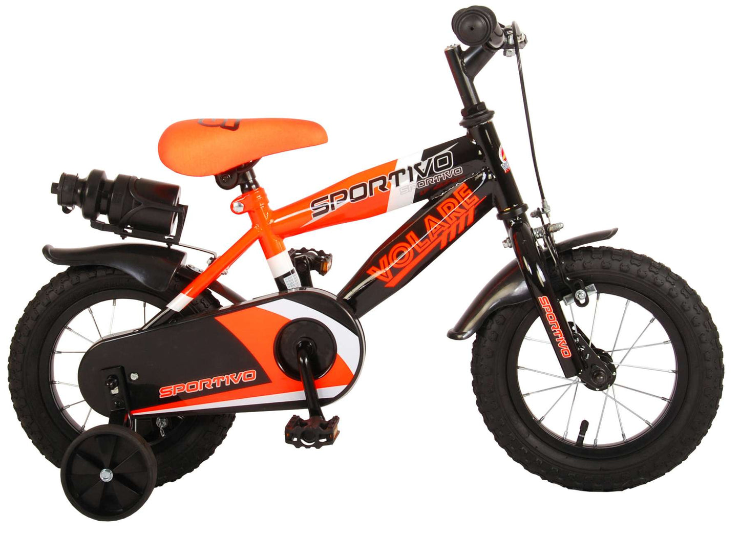 Volare Sportivo Kinderfiets - Jongens - 12 inch - Neon Oranje Zwart - 95% afgemonteerd - Zwart, Oranje - 3-5 jaar bij Fietstotaal