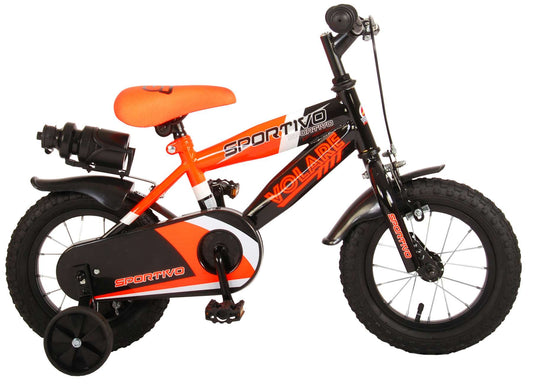 Volare Sportivo Kinderfiets - Jongens - 12 inch - Neon Oranje Zwart - 95% afgemonteerd - Zwart, Oranje - 3-5 jaar bij Fietstotaal