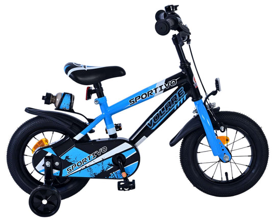 Volare Sportivo Kinderfiets - Jongens - 12 inch - Blauw Zwart - Zwart, Blauw - 3-5 jaar bij Fietstotaal