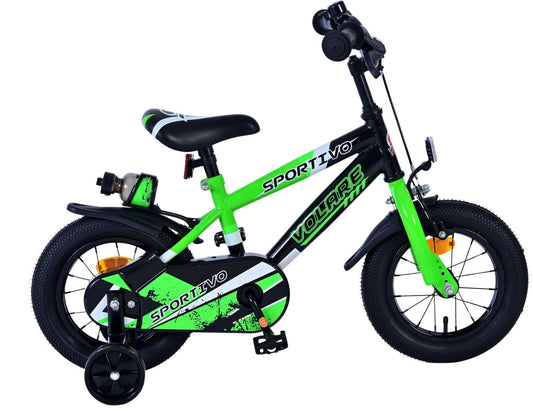 Volare Sportivo Kinderfiets - Jongens - 12 inch - Groen Zwart - Zwart, Groen - 3-5 jaar bij Fietstotaal